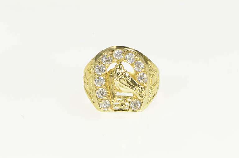 10K Yellow Gold Cubic Zirconia Horse Shoe Lucky Good Luck Pendant