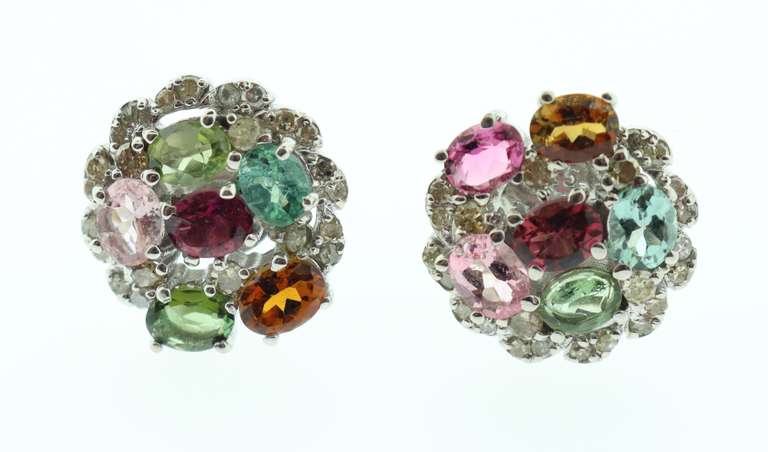 Whimsical Polychromatic Quartz Earrings with Silver and Diamond Accents