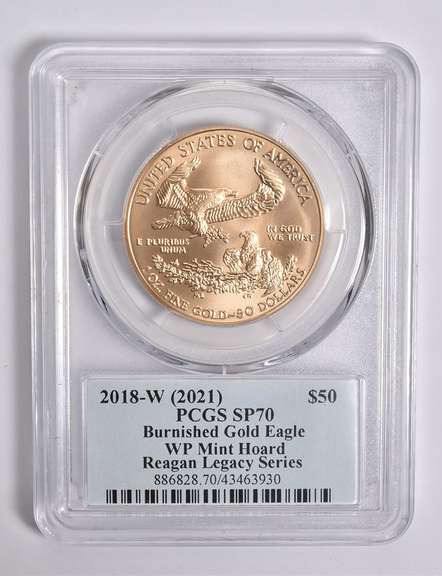 SP70 2018-W (2021) $50 Gold Eagle 1oz Mint Hoard Reagan Ser. Sign PCGS