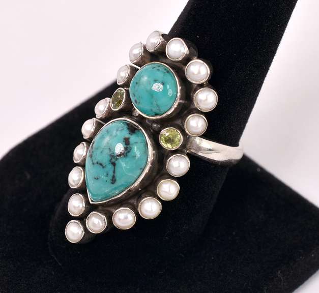 Turquoises Set In Sterling Ring