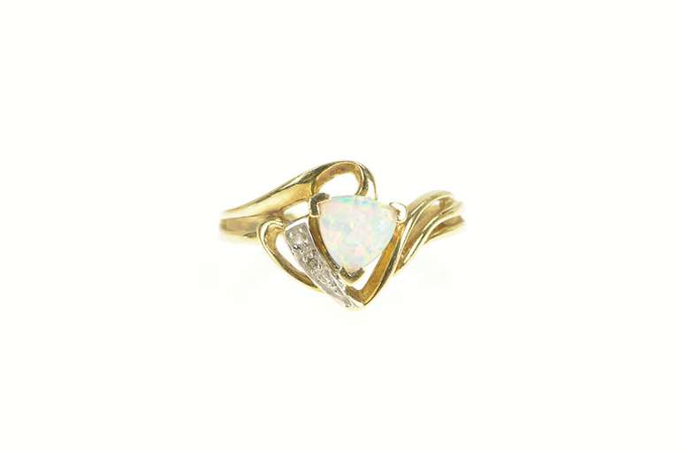 10K Yellow Gold Trillion Sim. Opal Diamond Accent Bypass Ring