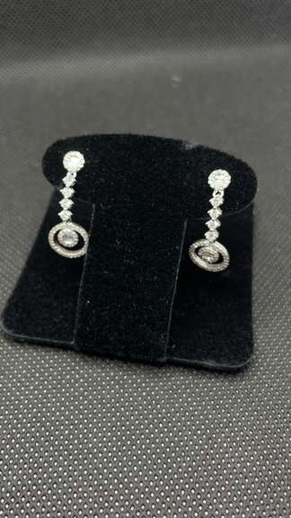 ELEGANT LINEAR CIRCLE DROP EARRINGS .60 CT DIAMONDS AND 14K WHITE GOLD