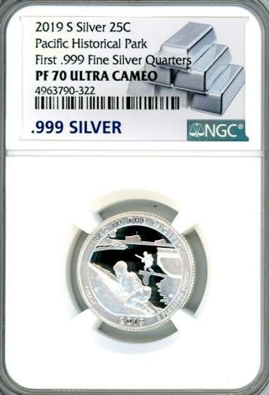 2019-S Proof .999 Fine Silver Pacific Historical Park Quarter in NGC PF70 Ultra Cameo