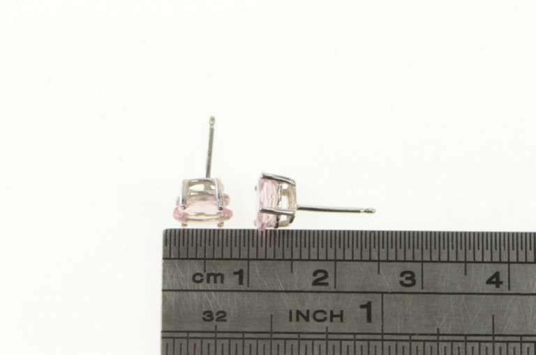 14K White Gold Oval Pink Topaz Solitaire Classic Stud Earrings