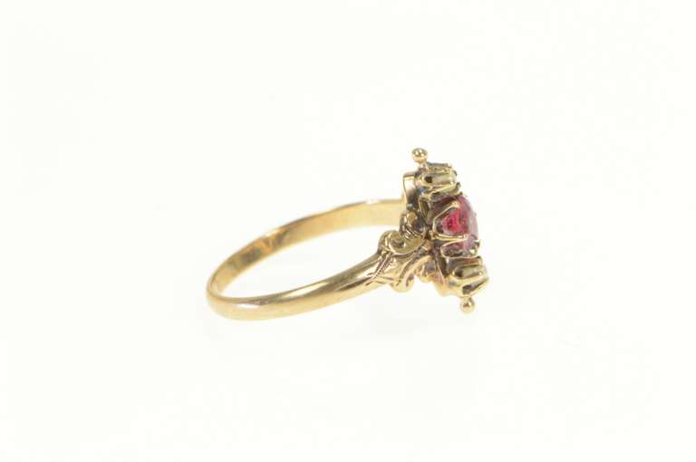 14K Yellow Gold Victorian Syn. Ruby Seed Pearl Statement Ring