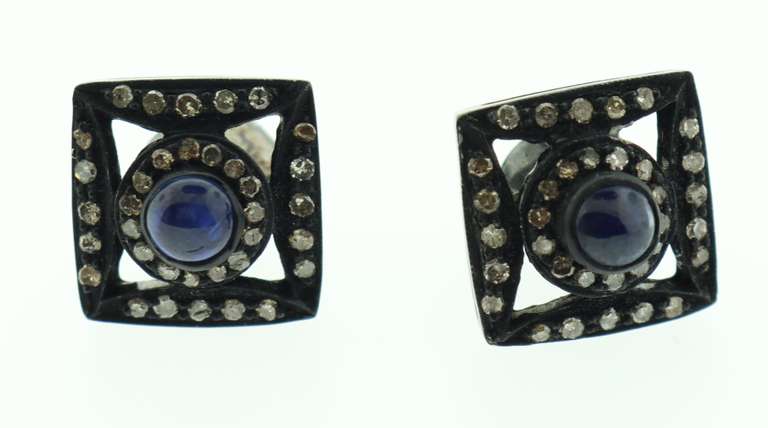 Impeccable Sapphire Core Dark Silver Earrings with Diamond Accents