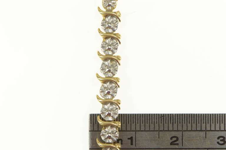 10K Yellow Gold Diamond Encrusted Wavy Link Tennis Necklace