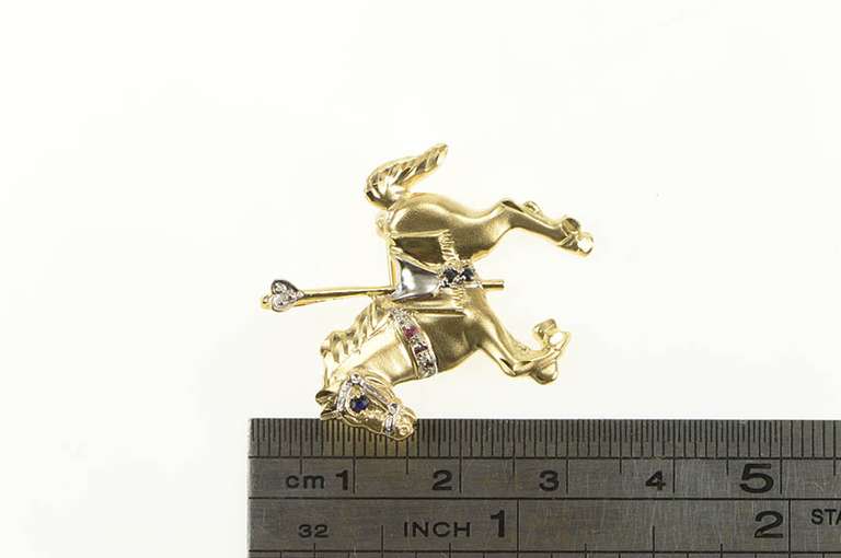 14K Yellow Gold Diamond Sapphire Ruby Carousel Horse Pendant