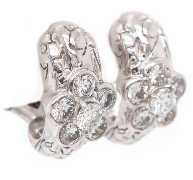 1.20ctw Round Diamond Flower J Hoop Earrings in 18K