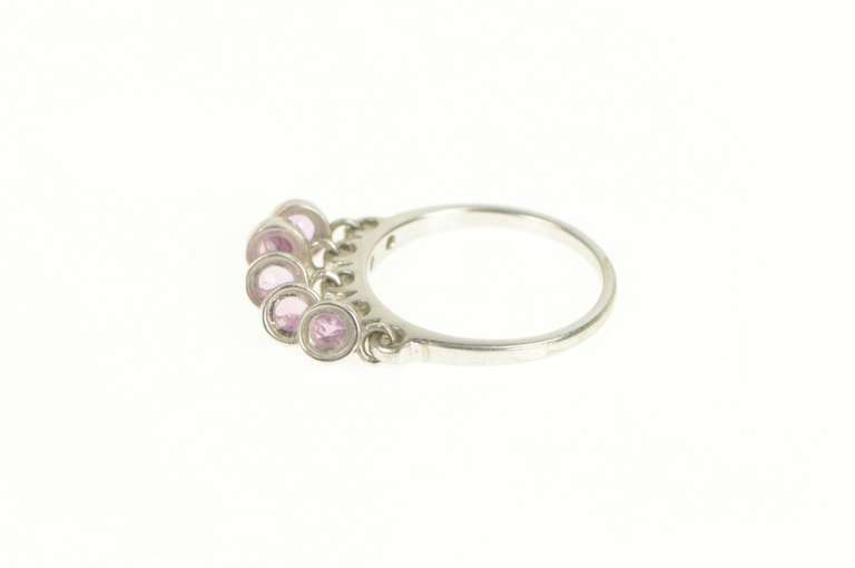 10K White Gold Pink Topaz Fringe Tassel Charm Band Ring