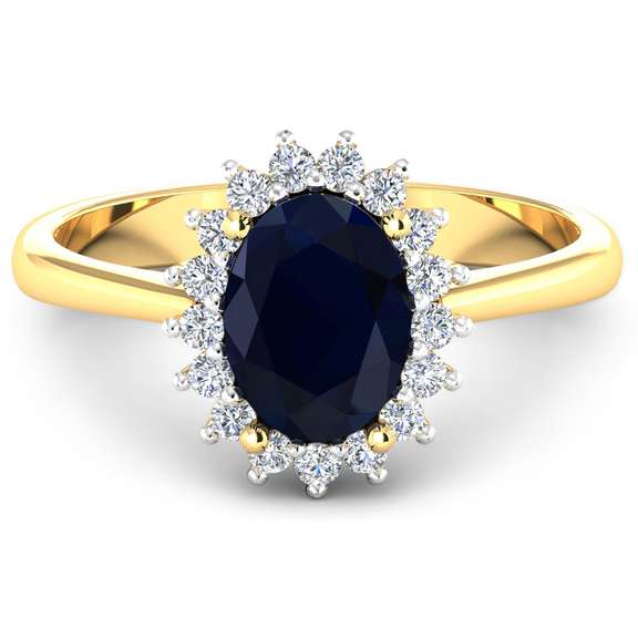 14 Kt Solid Yellow Gold Kashmir Midnight Blue Sapphire Diamond Ring