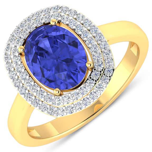 Brilliant 14 Kt Yellow Gold Tanzanite Diamond Ring