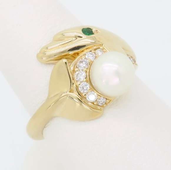 Kabana Diamond, Pearl, and Emerald Ring