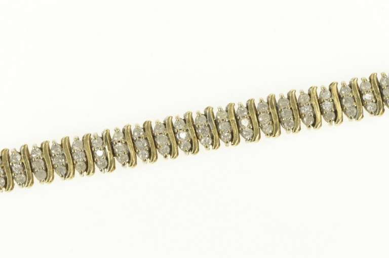10K Yellow Gold 3.75 Ctw Diamond Wavy Striped Cluster Tennis Bracelet