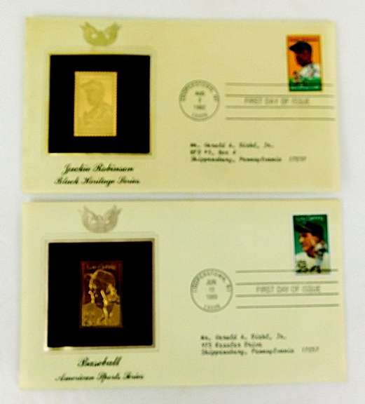 Gehrig & J. Robinson Baseball 1st Day Issues & 22KT Stamps