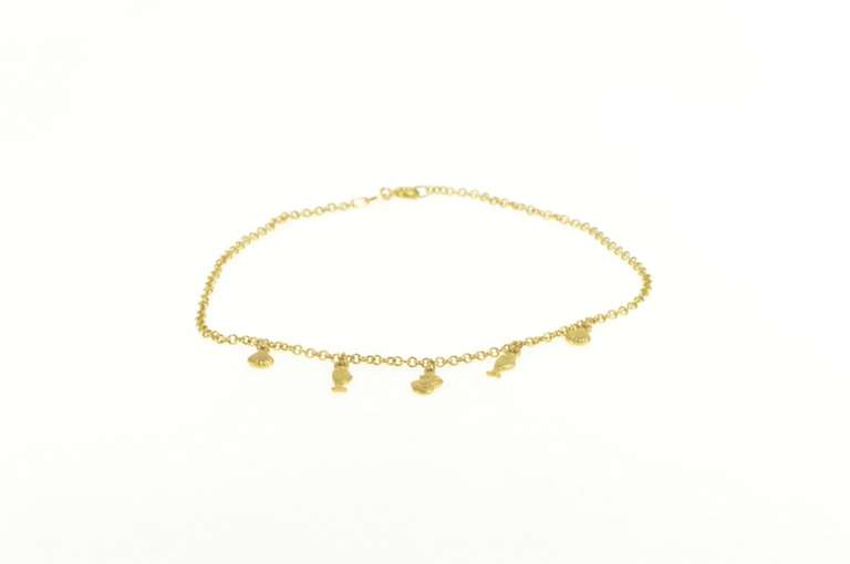 14K Yellow Gold Sea Shell Fish Ocean Motif Chain Anklet Bracelet