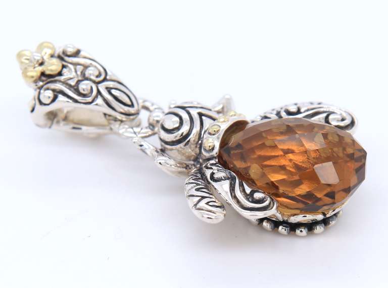 925 Sterling Silver Signed Quartz Fly Pendant