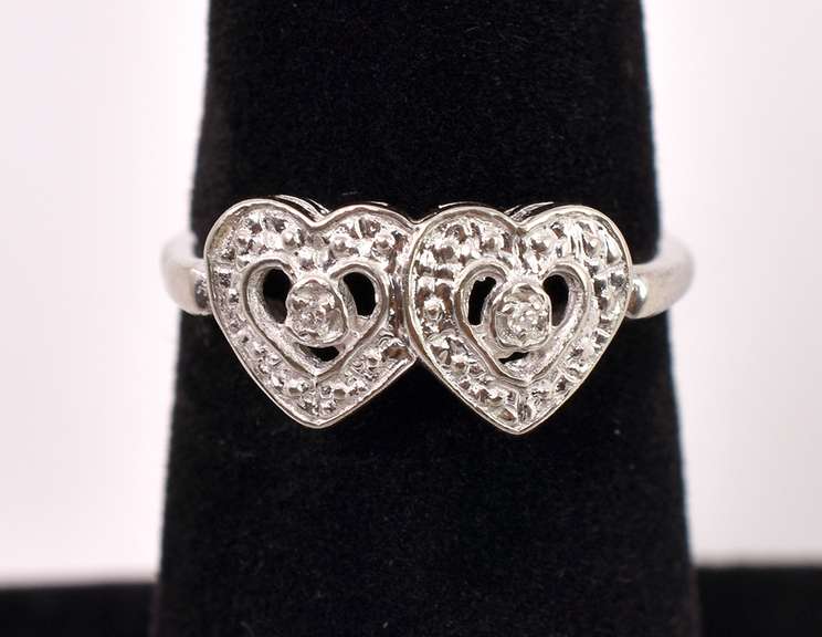 Stunning Double Heart Diamond Ring in White Gold