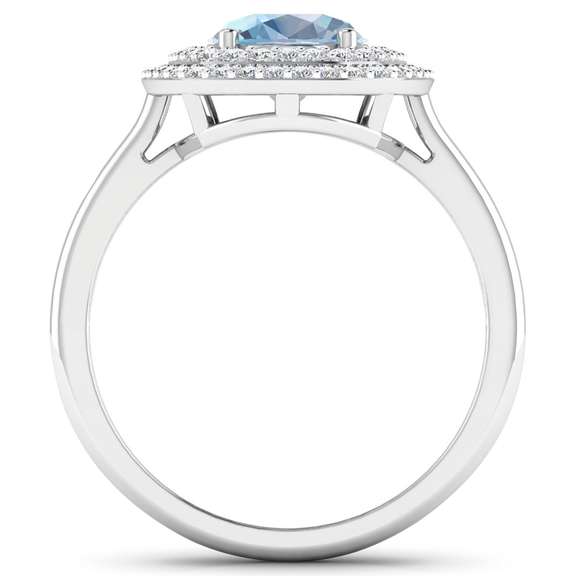 14 Kt White Gold Aquamarine Diamond Ring