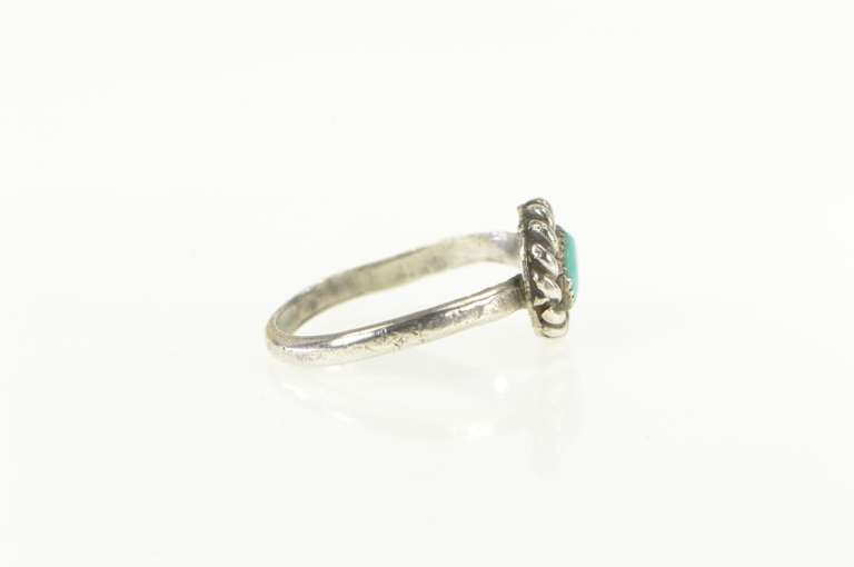 Sterling Silver Round Turquoise Twist Trim Southwestern Ring