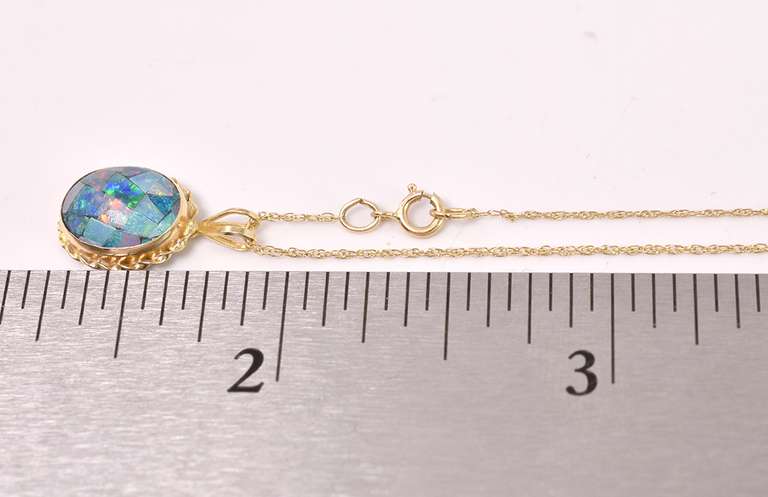 Wonderful Mosaic Opal Pendant Necklace in 14K Yellow Gold
