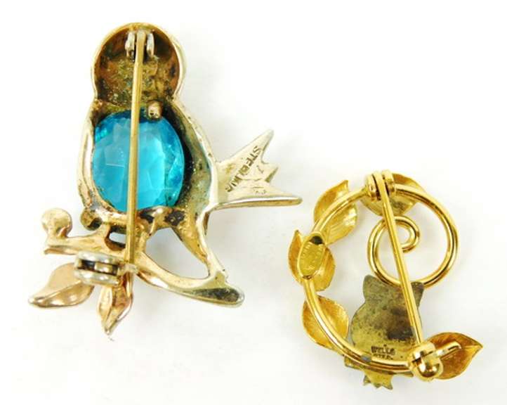 2 Charming Vintage Sterling Vermeil Pins