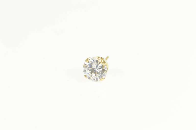14K Yellow Gold Round Single Solitaire Cubic Zirconia Stud Earring