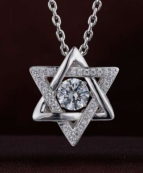 Jewish star of david Solid Sterling Silver dancing Stone pendant