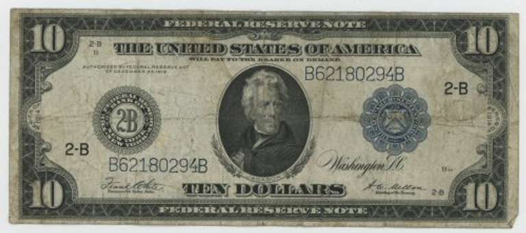 Collectible 1914 Series Large Size $10 Federal Reserve Note (2-B)