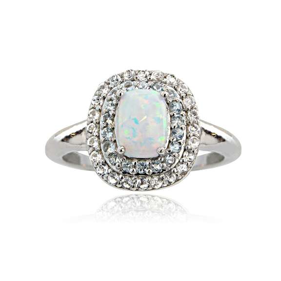 Created Opal with Blue & White Topaz Ring