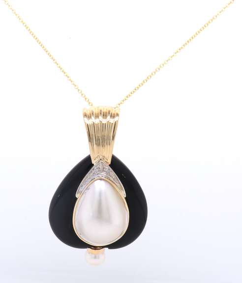 Favorite Pearl Mabe and Black Onyx Pendant Enhancer on Chain