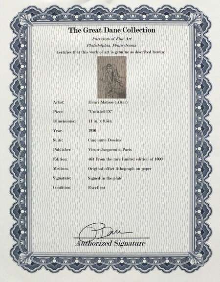 Rare H. Matisse original offset lithograph, 1920