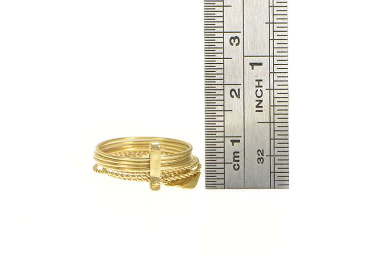 18K Yellow Gold I A Initial Heart Charm Layered Stacked Band Ring