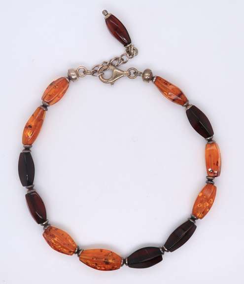 Vintage 925 Sterling Silver Amber Beads Bracelet