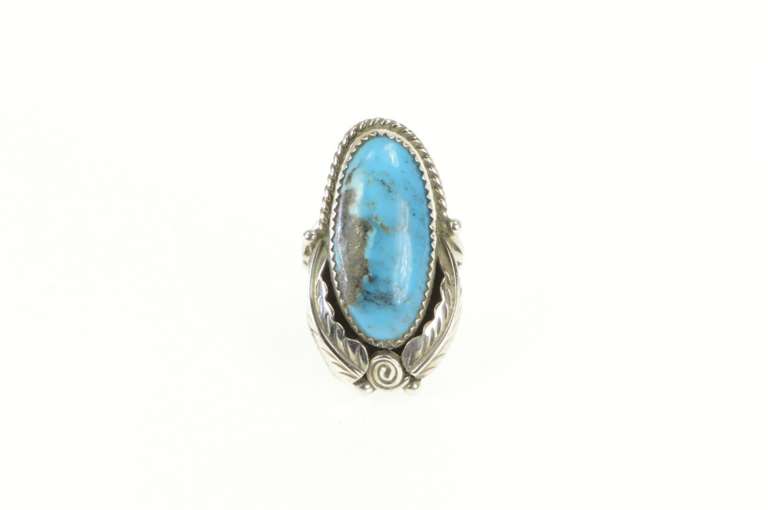 Sterling Silver Roy Buck Native American Turquoise Cabochon Ring