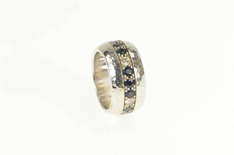 14K White Gold 2.55 Ctw Diamond Sapphire 11.4mm Band Ring