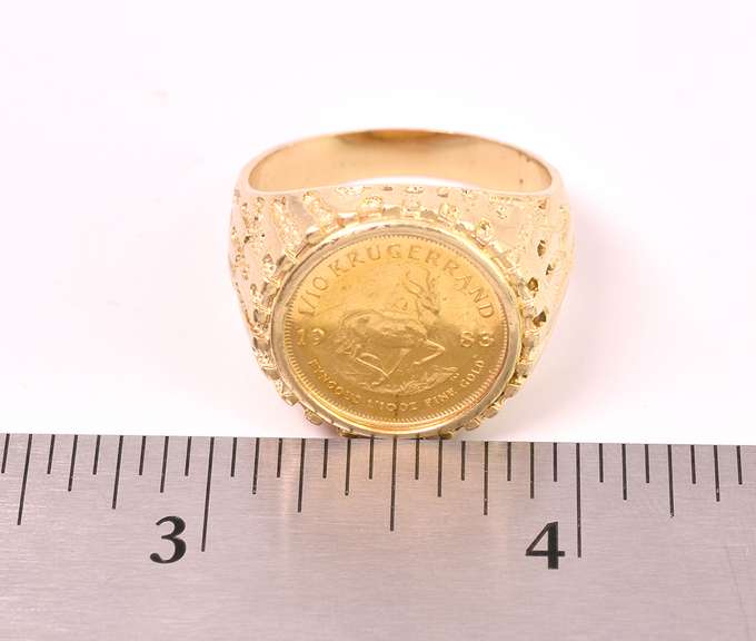 Fantastic Men's 1/10oz Krugerrand Ring in 14K Yellow Gold