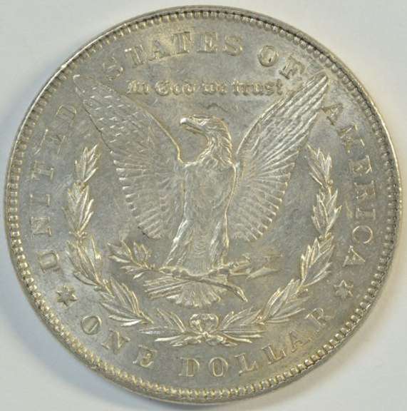 Frosty-white BU 1878-P 7TF Morgan Silver Dollar.