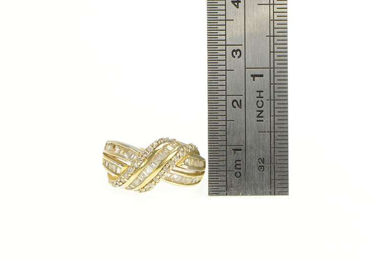 18K Yellow Gold White Topaz Encrusted Criss Cross Statement Ring