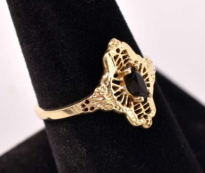 Beautiful Black Gemstone Ring in Yellow Gold