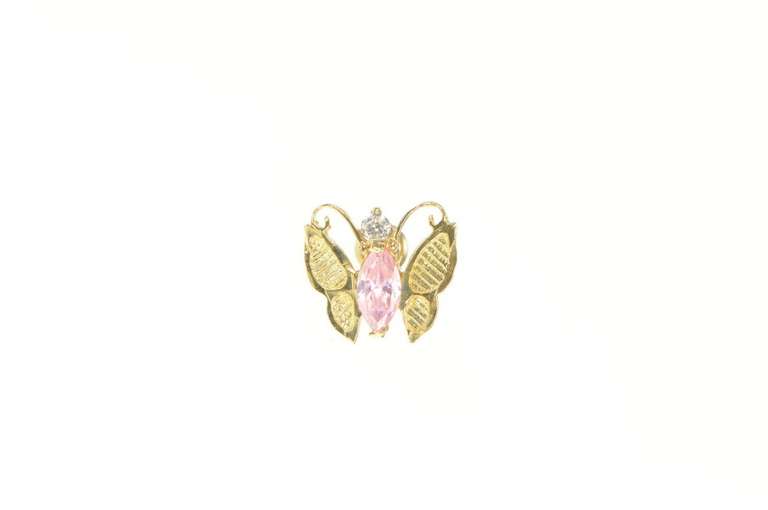 14K Yellow Gold Pink & White Cubic Zirconia Butterfly Single Earring