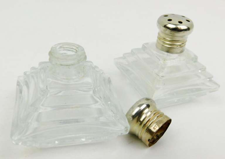 Deco Sterling & Glass Salt & Pepper Shakers