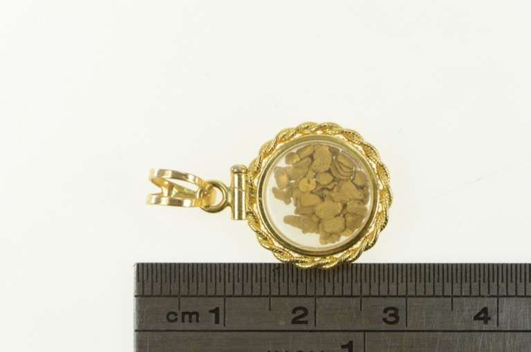 14K Yellow Gold Rope Trim Gold Nugget Raw Pebble Capsule Charm/Pendant