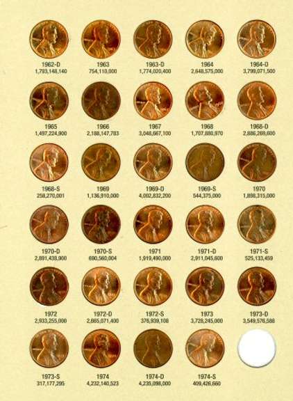 Set of Lincoln Wheat Cents 1941-1974-S in Album