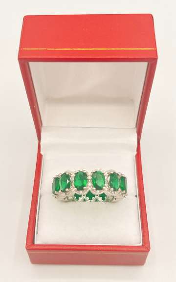 Fancy Green Gemstone & Diamond Eternity Band Ring