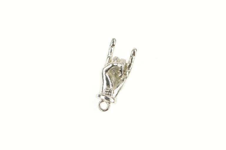 Sterling Silver 3D Rock & Roll Hand Sign Symbol Charm/Pendant