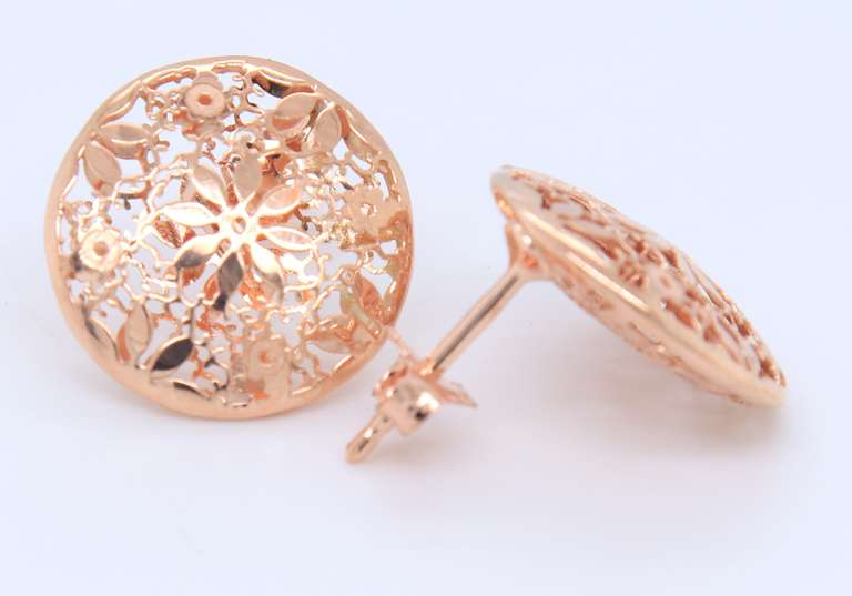 Cute Rose Gold Round Flower Stud Earrings