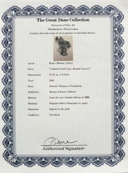 Rare H. Matisse original offset lithograph, 1943