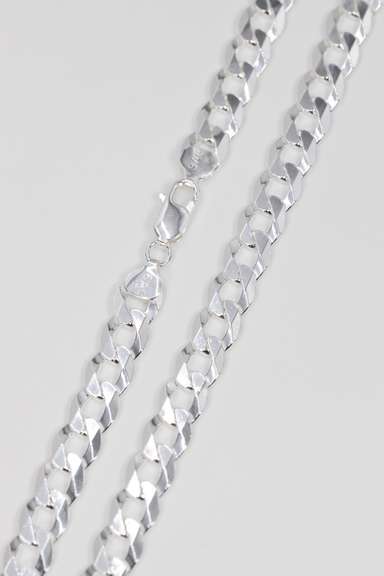Men's 10mm Solid .925 Sterling Silver Flat Curb Chain Link Italy Necklace 20"