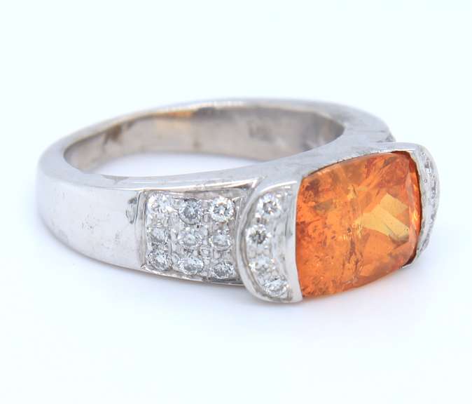 Gorgeous White Gold Orange Sapphire and Diamonds in East West Setting